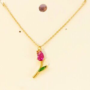 Kate Spade Hot Pink CZ Tulip flowers Pendant Short Necklace